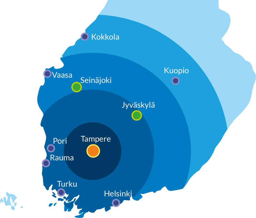 Me toimitamme Tampereelta näihin kaupunkeihin*