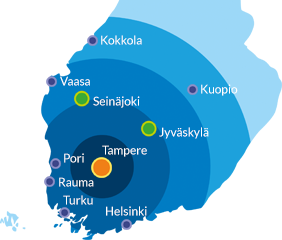 Me toimitamme Tampereelta näihin kaupunkeihin*